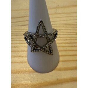 Star Rhinestone Silver Tone Adjustable Ring